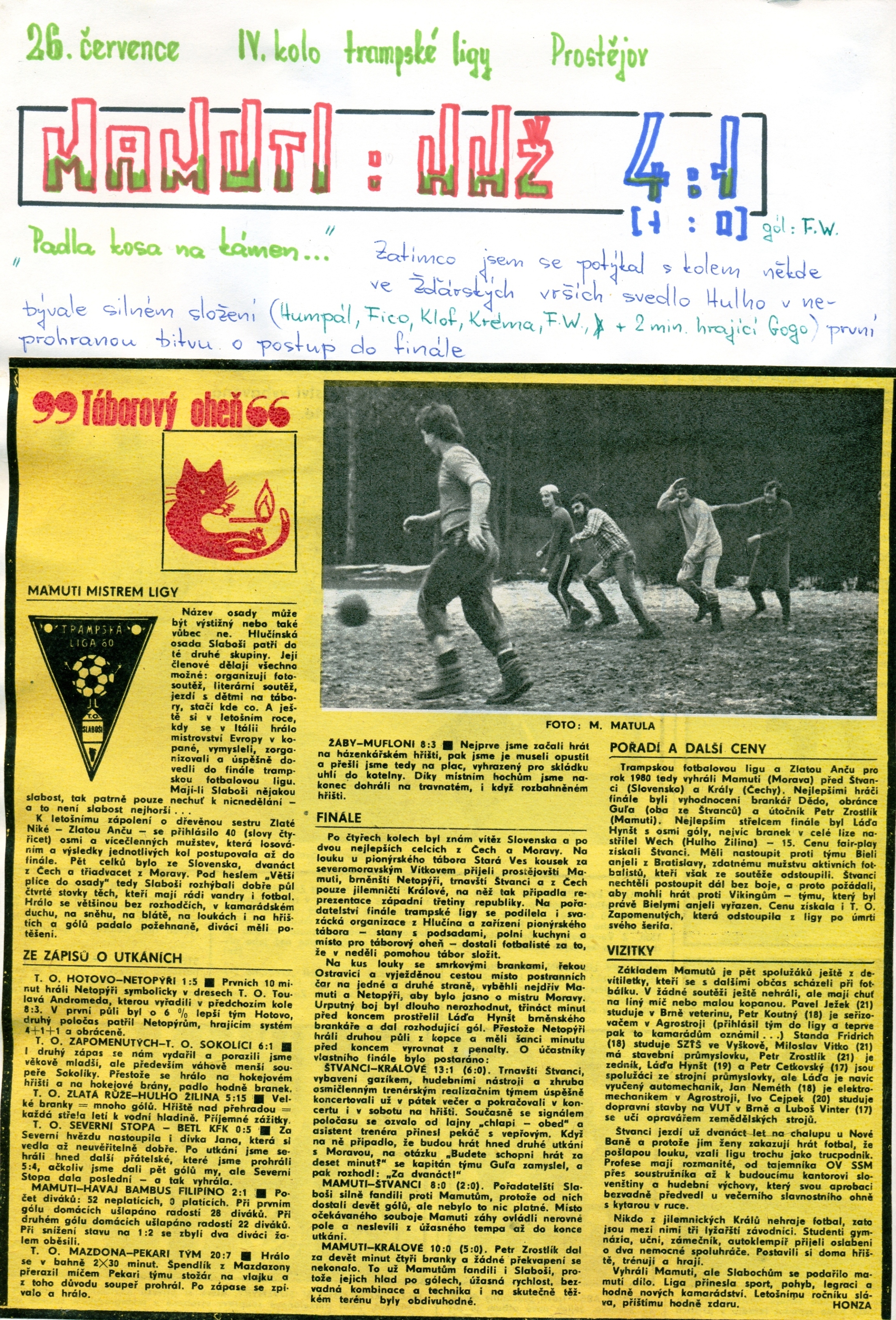 26.7.80 - Prostějov   - MAMUTI : HULHO 4:1